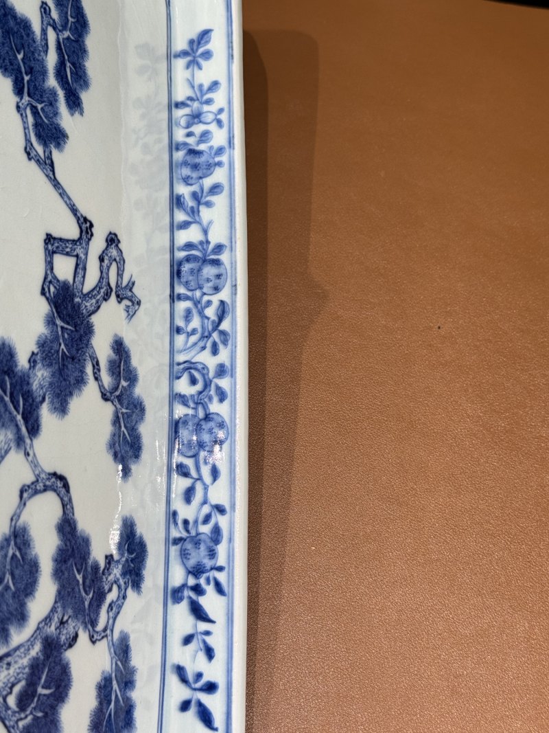 清嘉庆 青花岁寒三友图诗文茶盘 - 图18