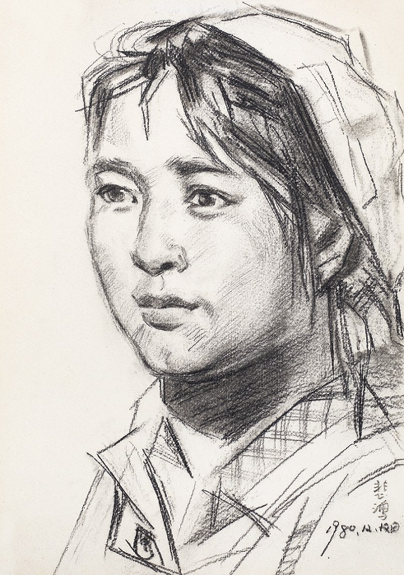 徐悲鸿  人物素描镜心
