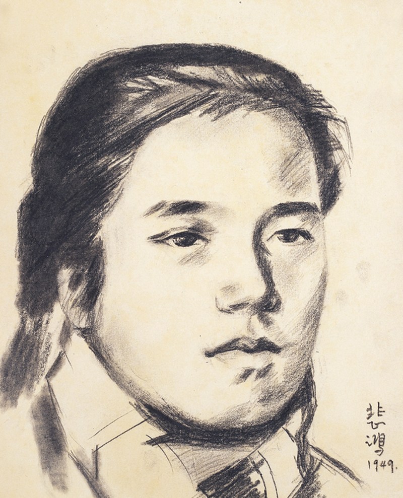 徐悲鸿  人物素描镜心