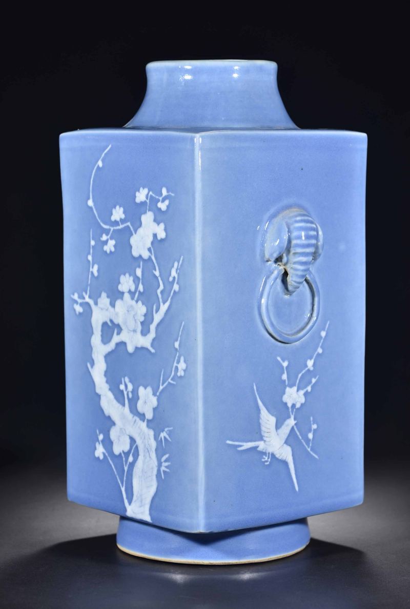 明 清 墨地绿彩灵仙祝寿图盘