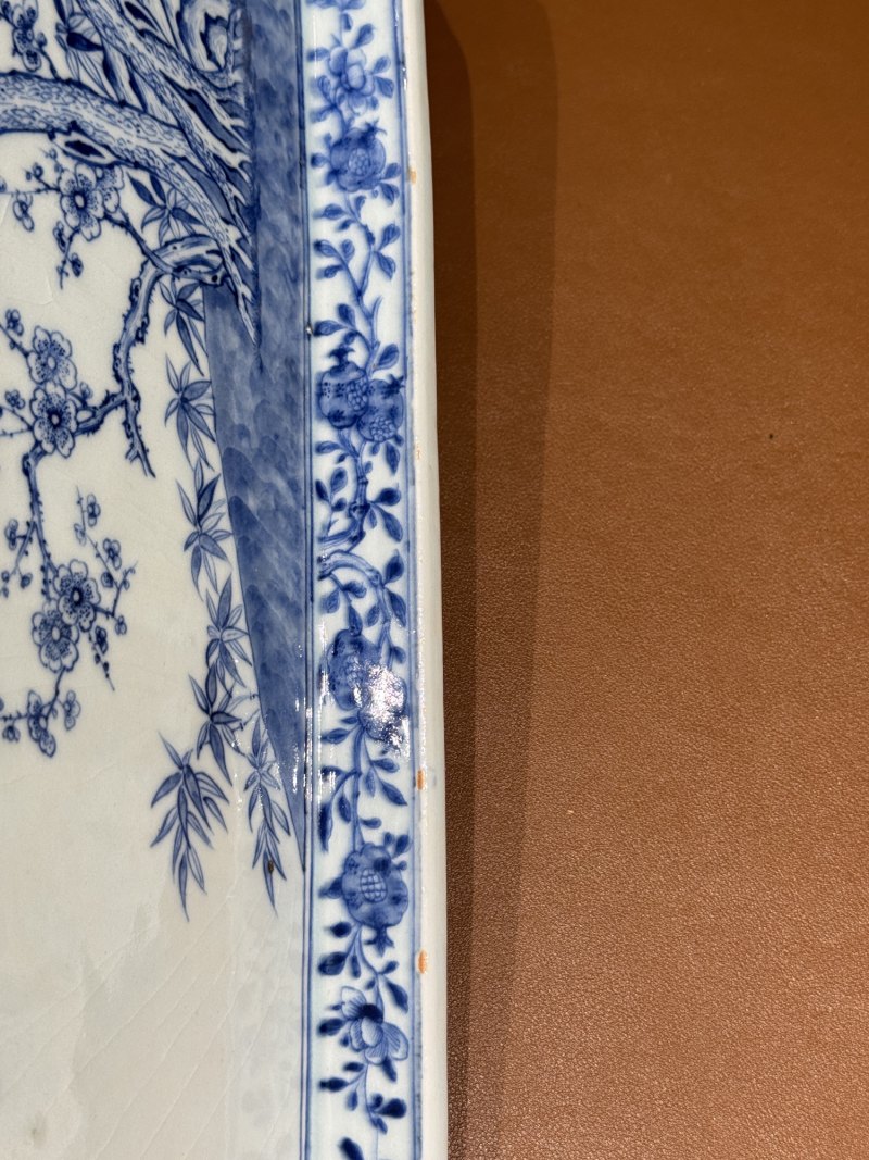 清嘉庆 青花岁寒三友图诗文茶盘 - 图20