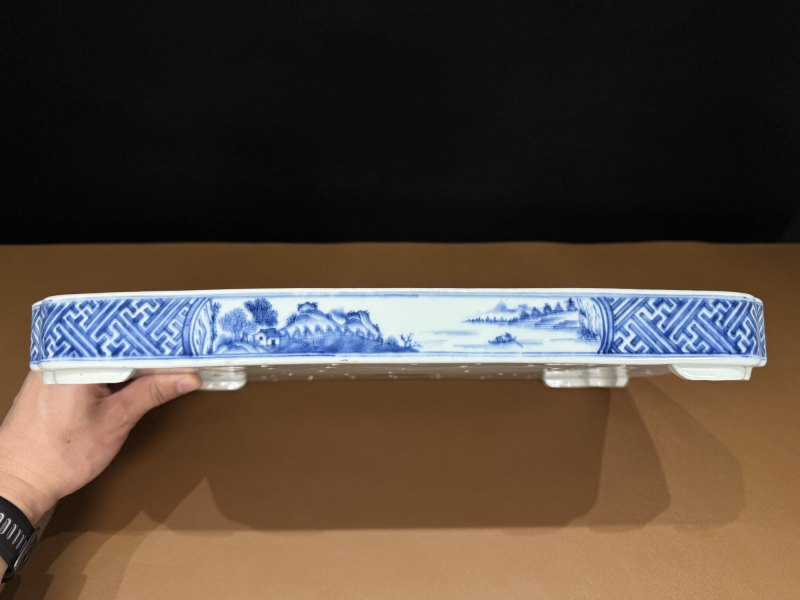清嘉庆 青花岁寒三友图诗文茶盘 - 图21