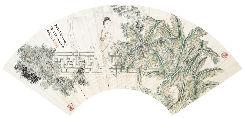 王大凡  仕女扇面镜心