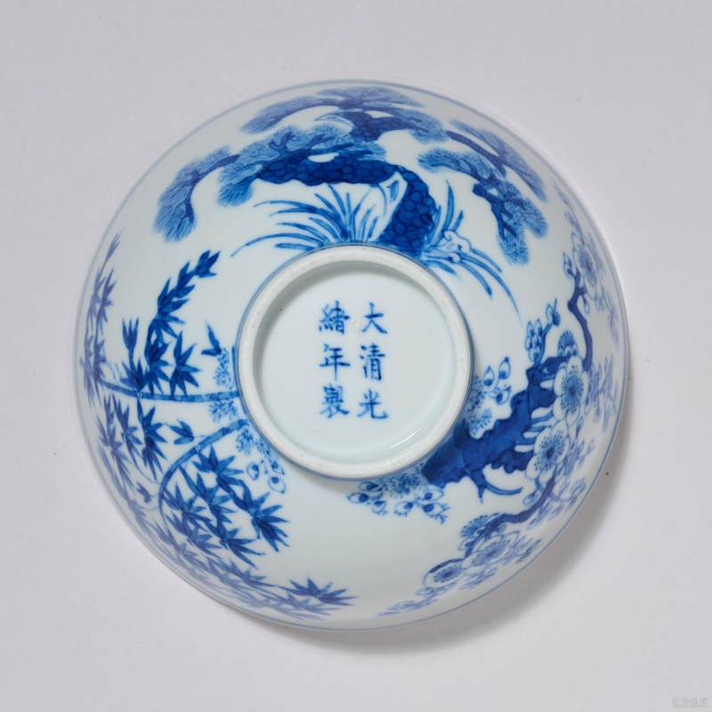 清光绪 青花岁寒三友纹碗 - 图5