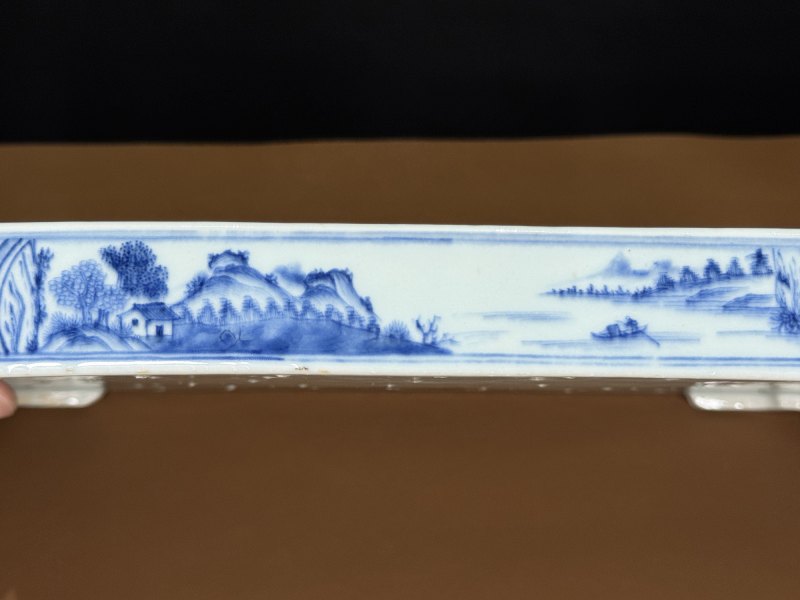 清嘉庆 青花岁寒三友图诗文茶盘 - 图22
