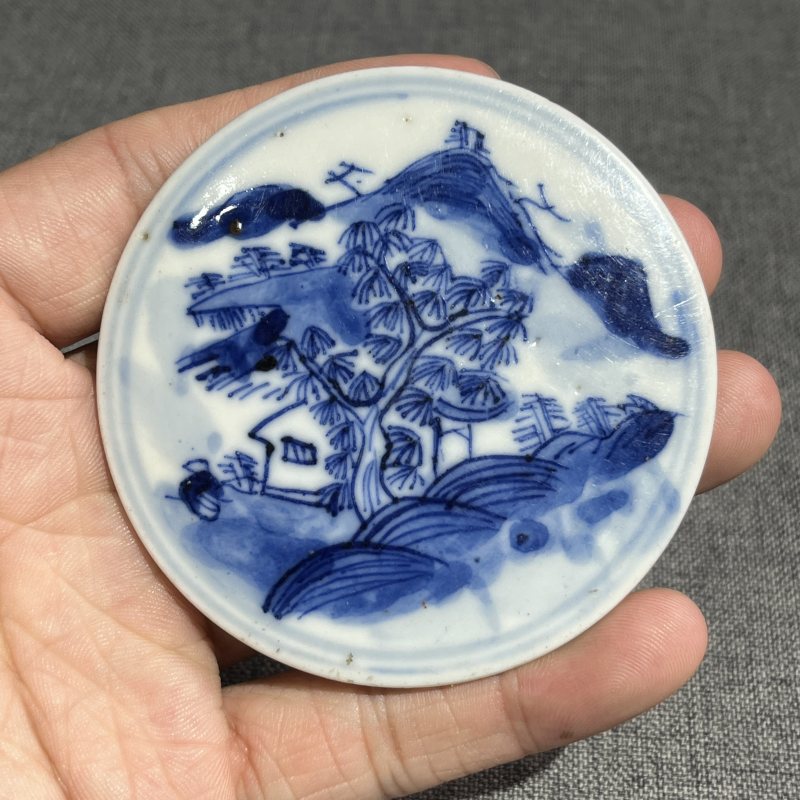 清乾隆青花山水通景盖盒 - 图5