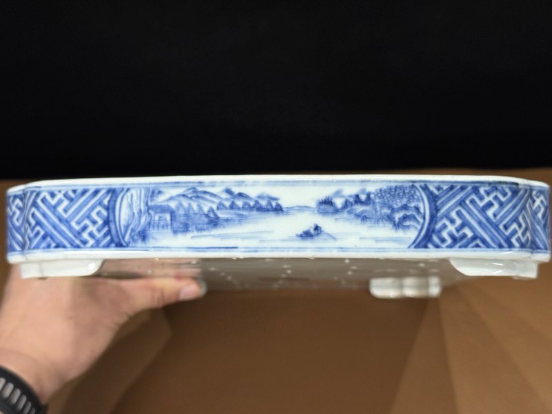 清嘉庆 青花岁寒三友图诗文茶盘 - 图23