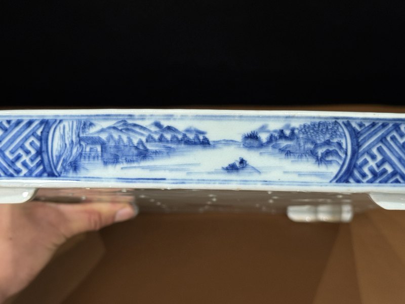 清嘉庆 青花岁寒三友图诗文茶盘 - 图24