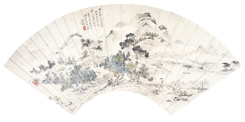 潘恭寿  山水扇面镜心