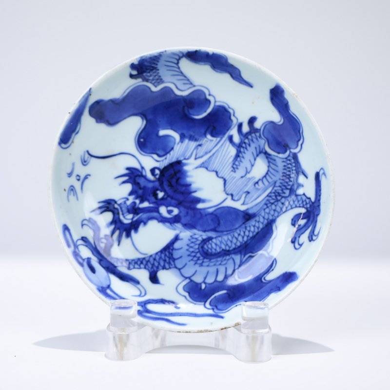 清雍正 青花过墙龙纹盘