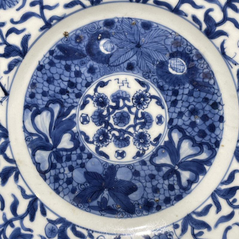 清康熙 青花花卉纹盘 - 图3