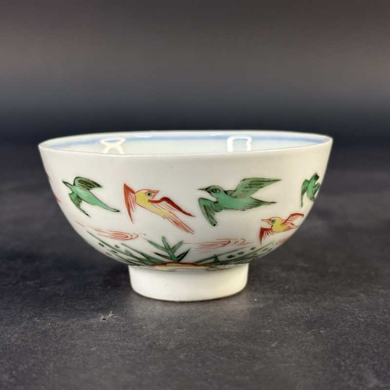 明末清初 五彩花鸟纹茶园 - 图3