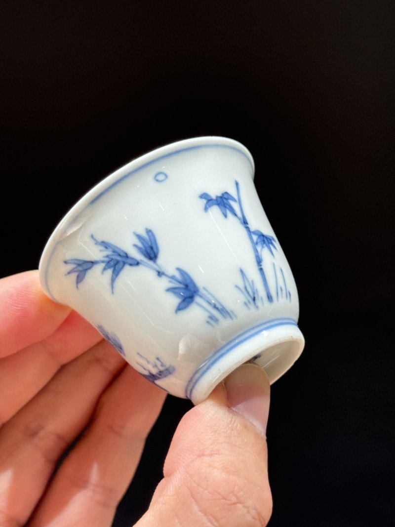 清早期 青花岁寒三友图杯一对 - 图14