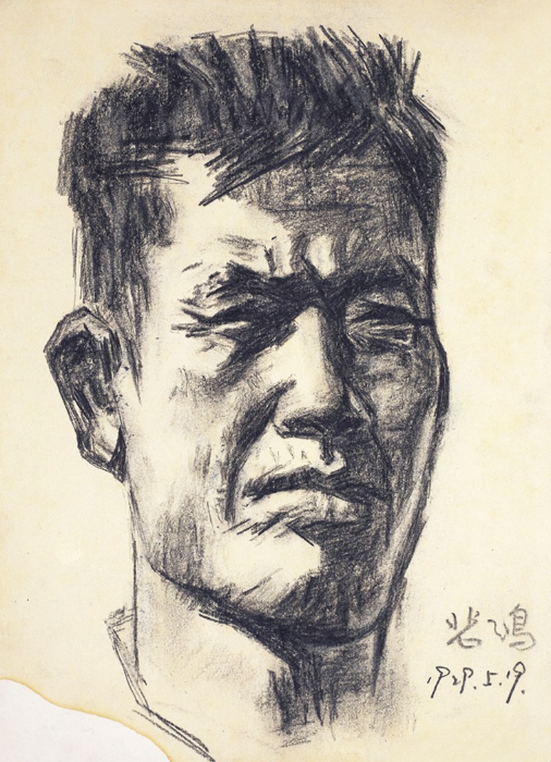 徐悲鸿  人物素描镜心