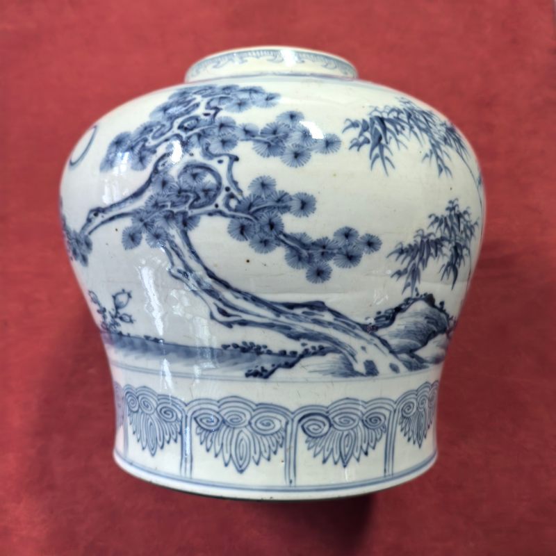 清雍正-乾隆 青花岁寒三友图罐 - 图5