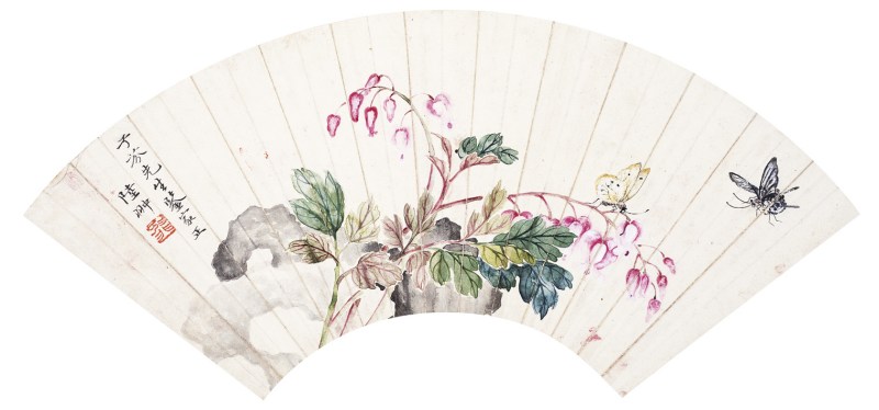 陆翀  花蝶扇面镜心