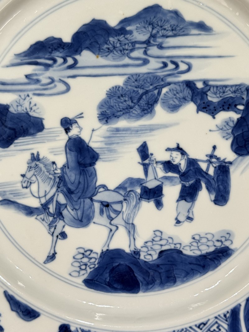 清康熙 青花人物故事图盘一对 - 图18