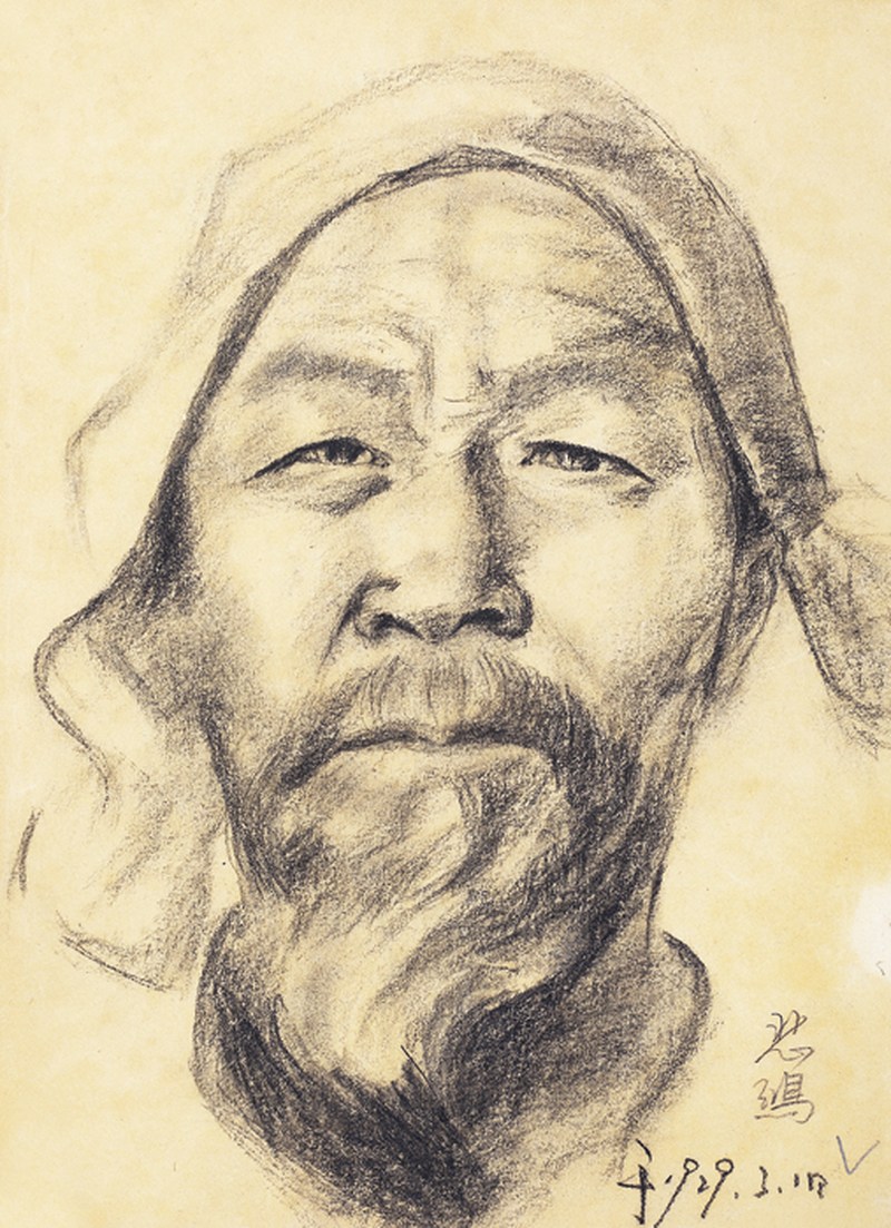 徐悲鸿  人物素描镜心