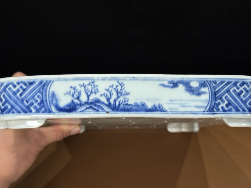 清嘉庆 青花岁寒三友图诗文茶盘 - 图28