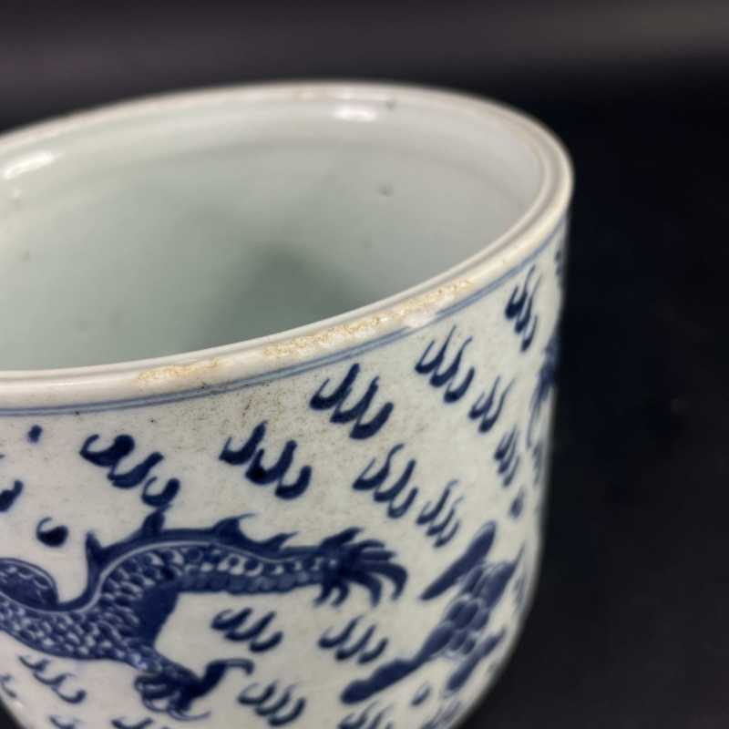 清雍正 青花双龙戏珠纹笔海 - 图9