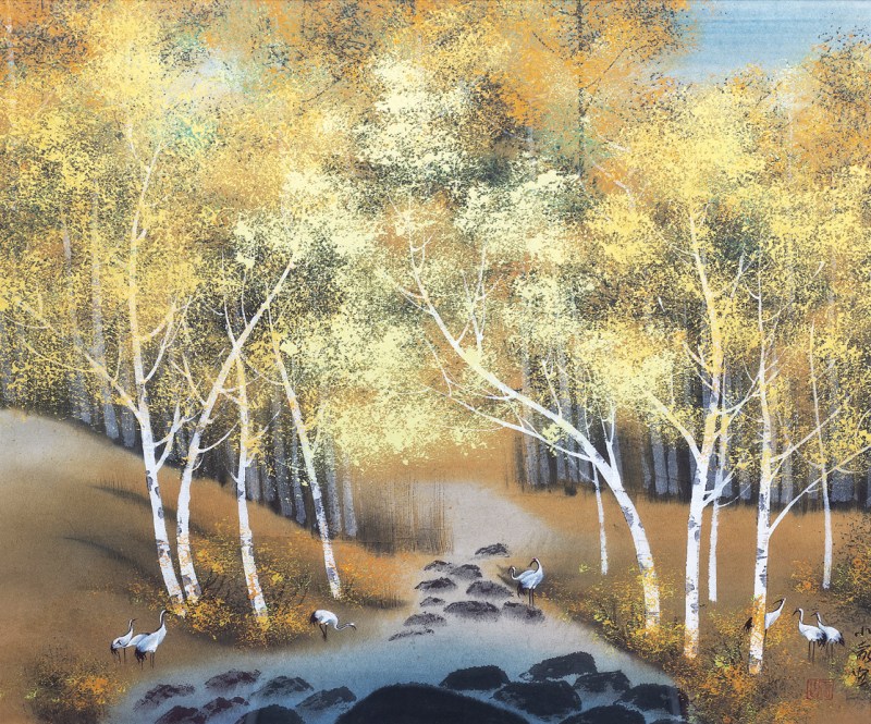 小蒙  鹤乡镜心带框