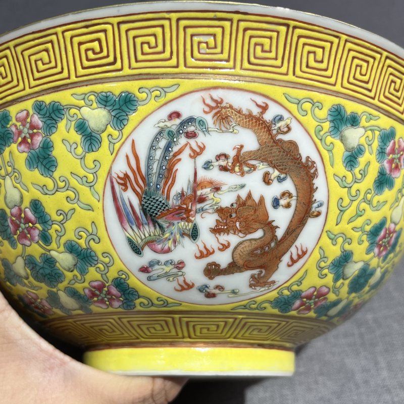 清光绪黄地福禄万代碗 - 图6