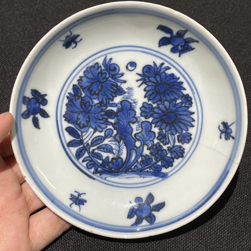 万历康熙 青花花卉纹小盘两只 - 图2