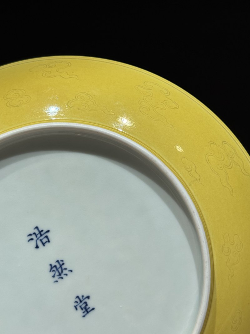 清道光 黄釉暗刻龙纹大盘 - 图19