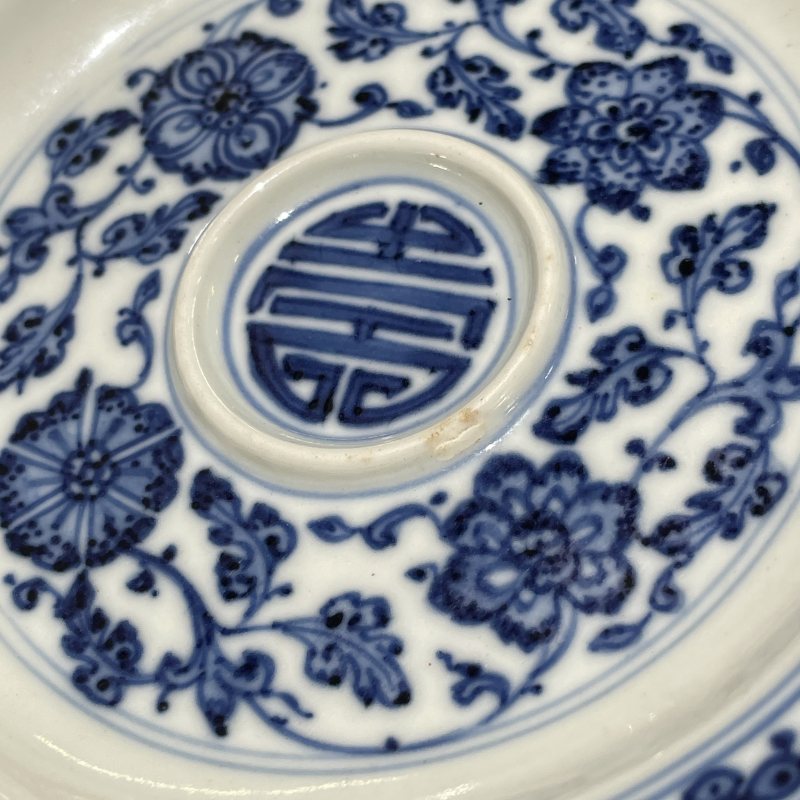 清乾隆 青花云蝠花卉纹盏托 - 图4