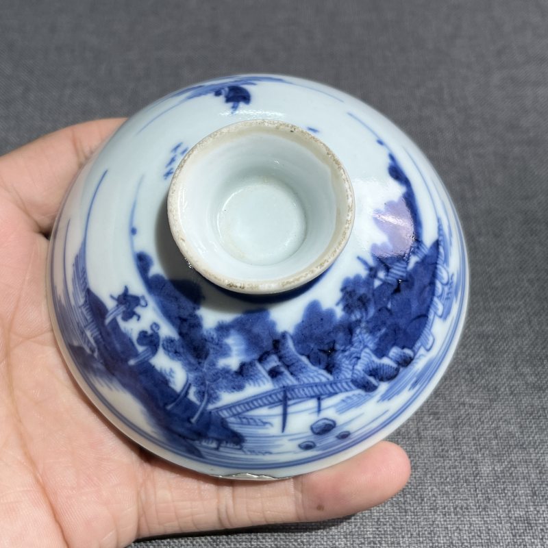 清乾隆青花山水纹盖碗 - 图5