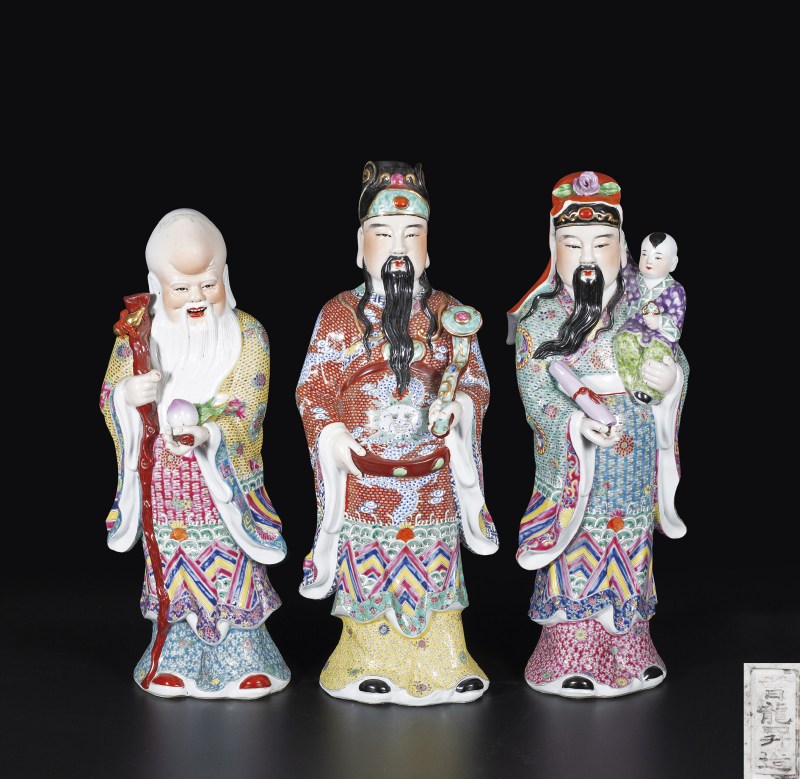 粉彩三星人物像