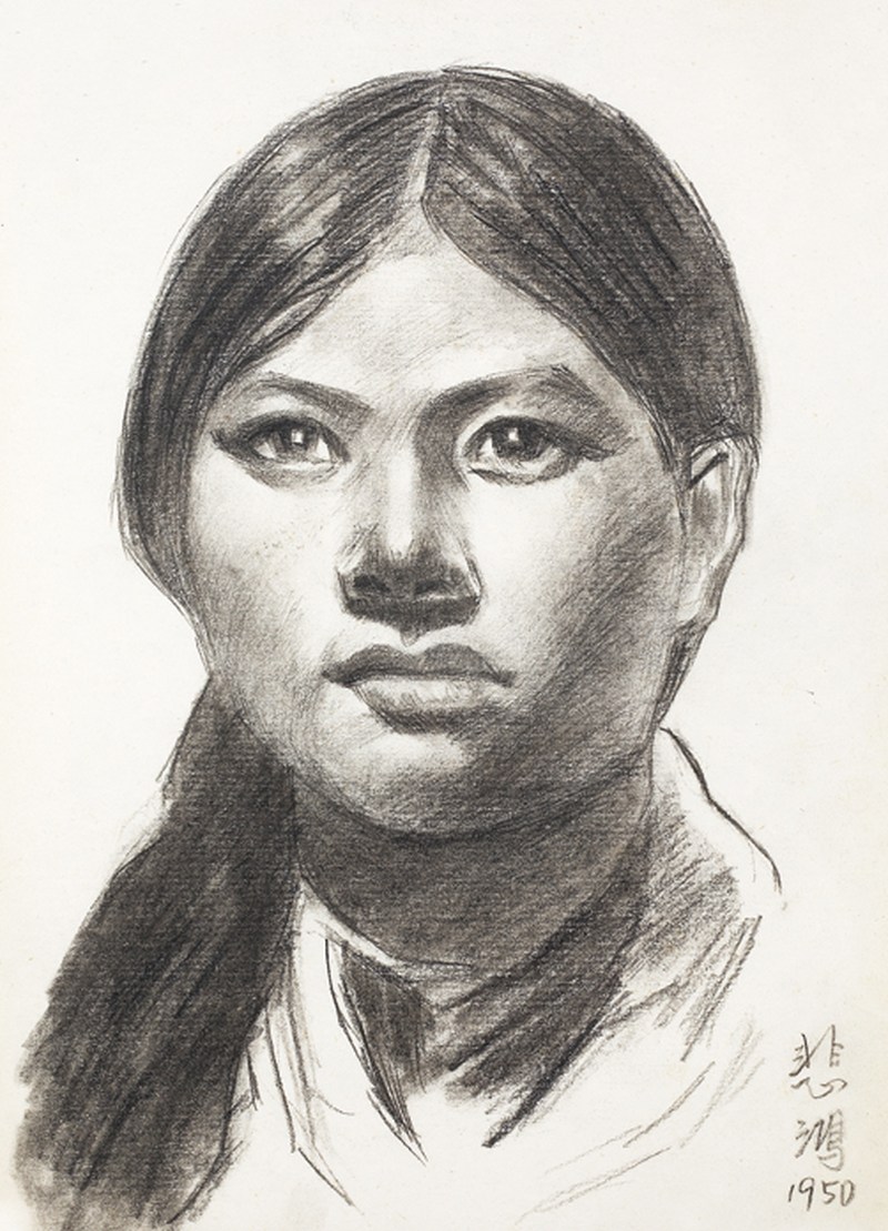 徐悲鸿  人物素描镜心