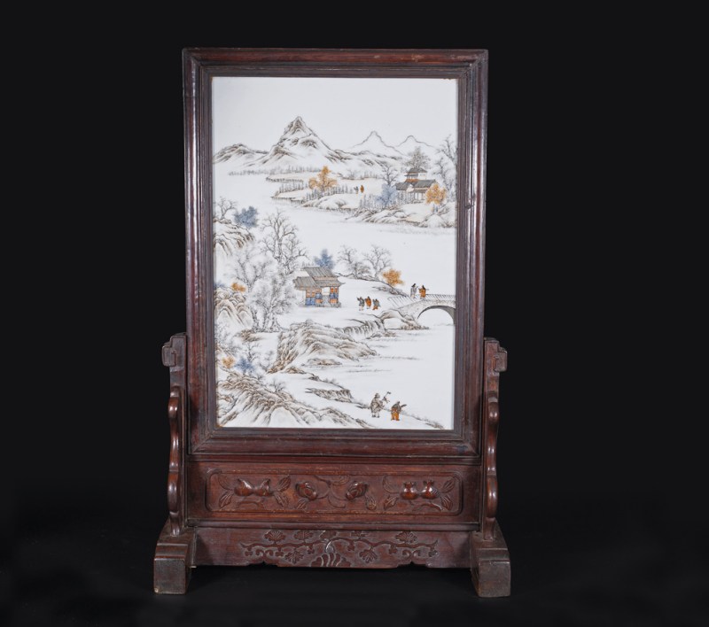 山水人物插屏