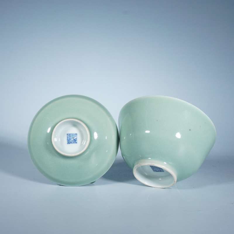 清嘉庆豆青釉内青花盖碗 - 图3