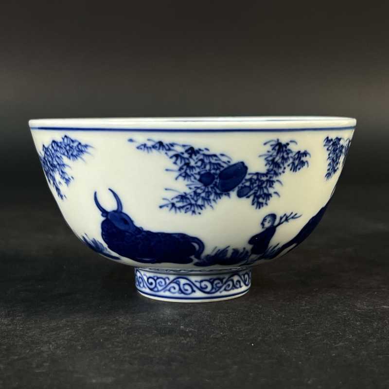 明嘉靖 青花牧牛图碗 - 图2