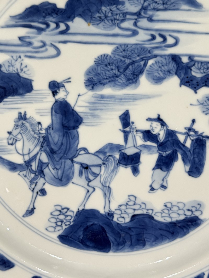 清康熙 青花人物故事图盘一对 - 图23