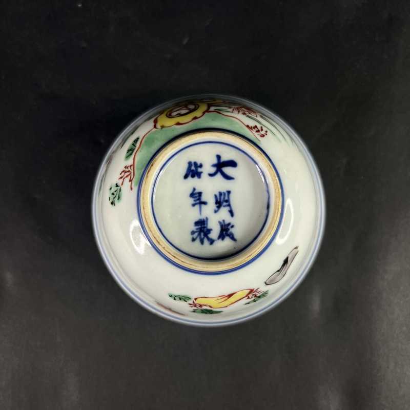 清 五彩洞石花卉纹杯 - 图5