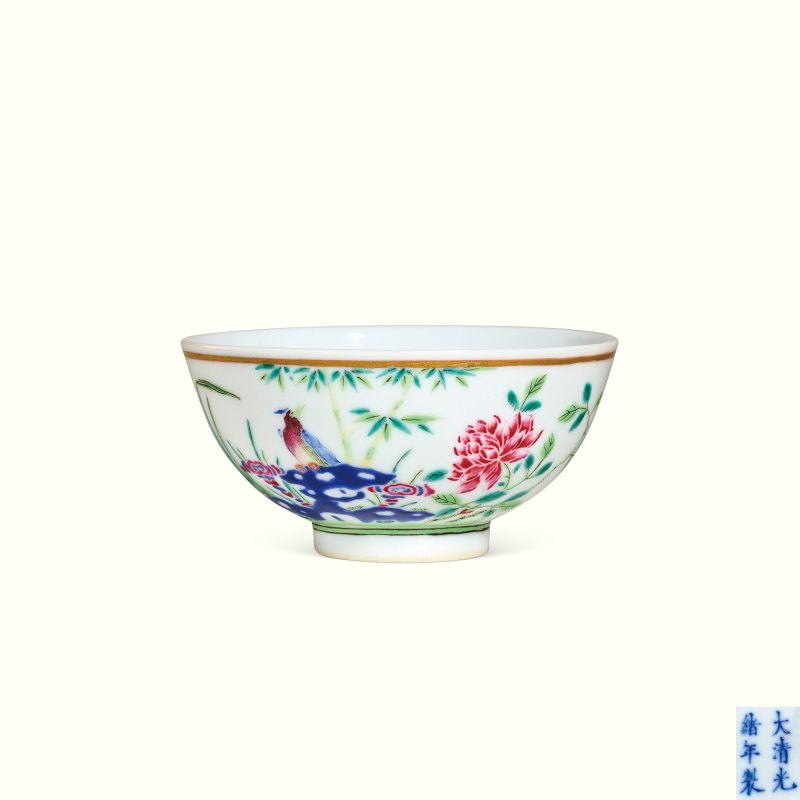 清光绪 粉彩加料彩花鸟纹小碗