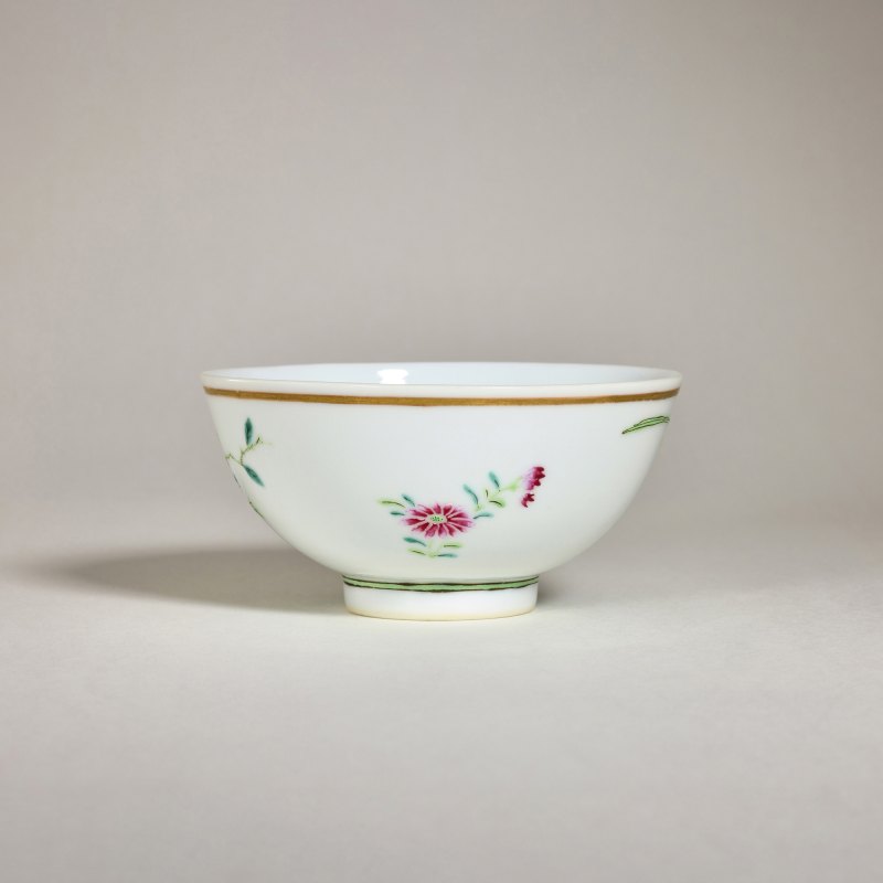 清光绪 粉彩加料彩花鸟纹小碗 - 图2