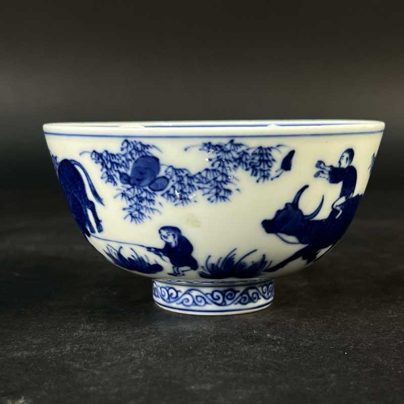 明嘉靖 青花牧牛图碗 - 图4