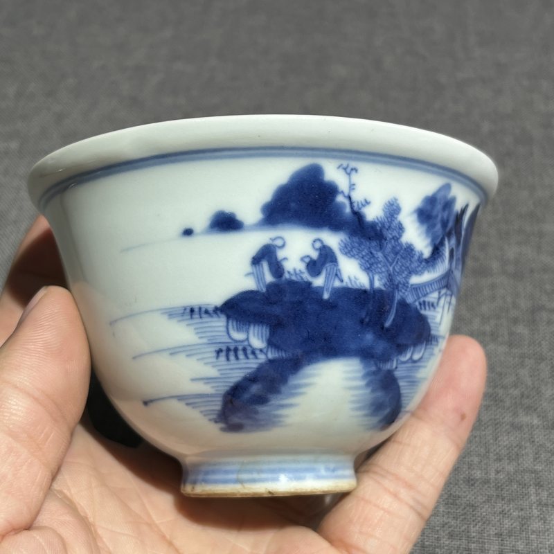 清乾隆青花山水纹盖碗 - 图9