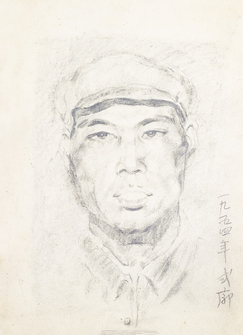 王式廓  军人素描镜心
