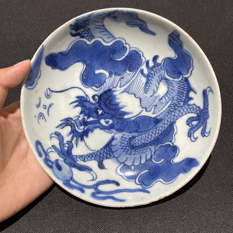 清雍正 青花过墙龙纹盘 - 图2