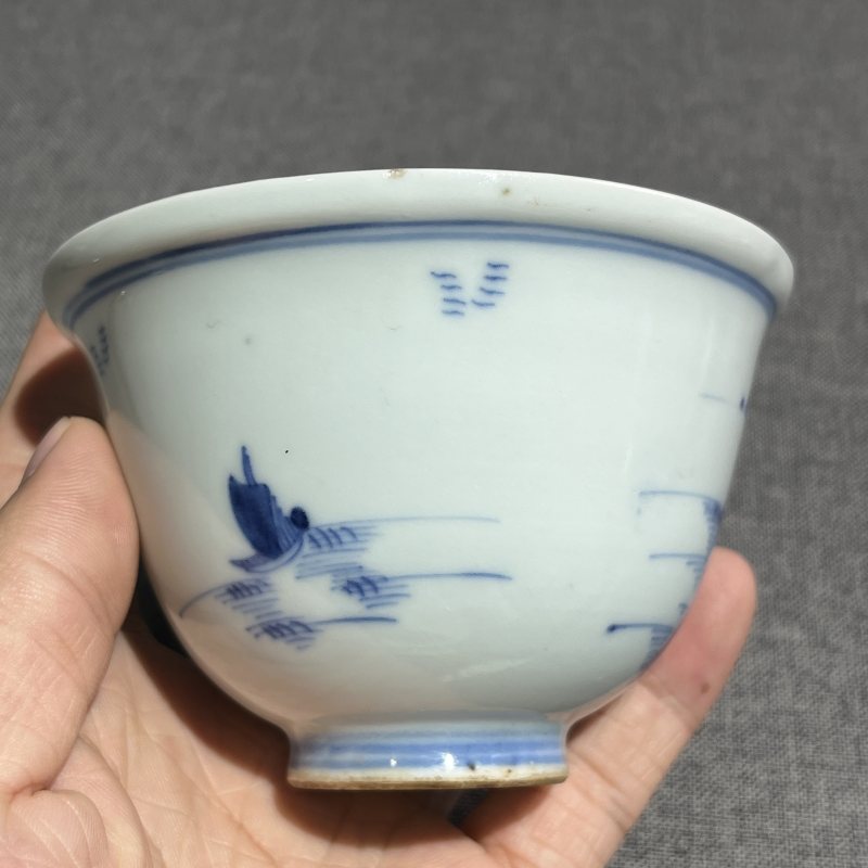 清乾隆青花山水纹盖碗 - 图10