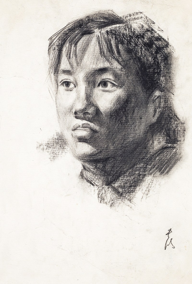 常书鸿  人物素描镜心