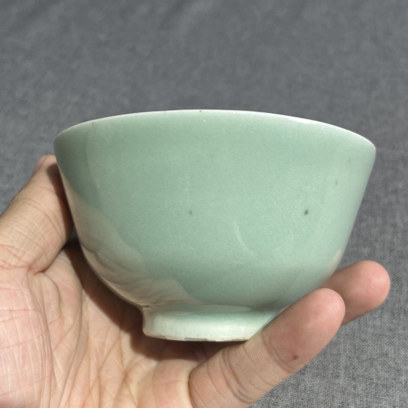 清嘉庆豆青釉内青花盖碗 - 图7