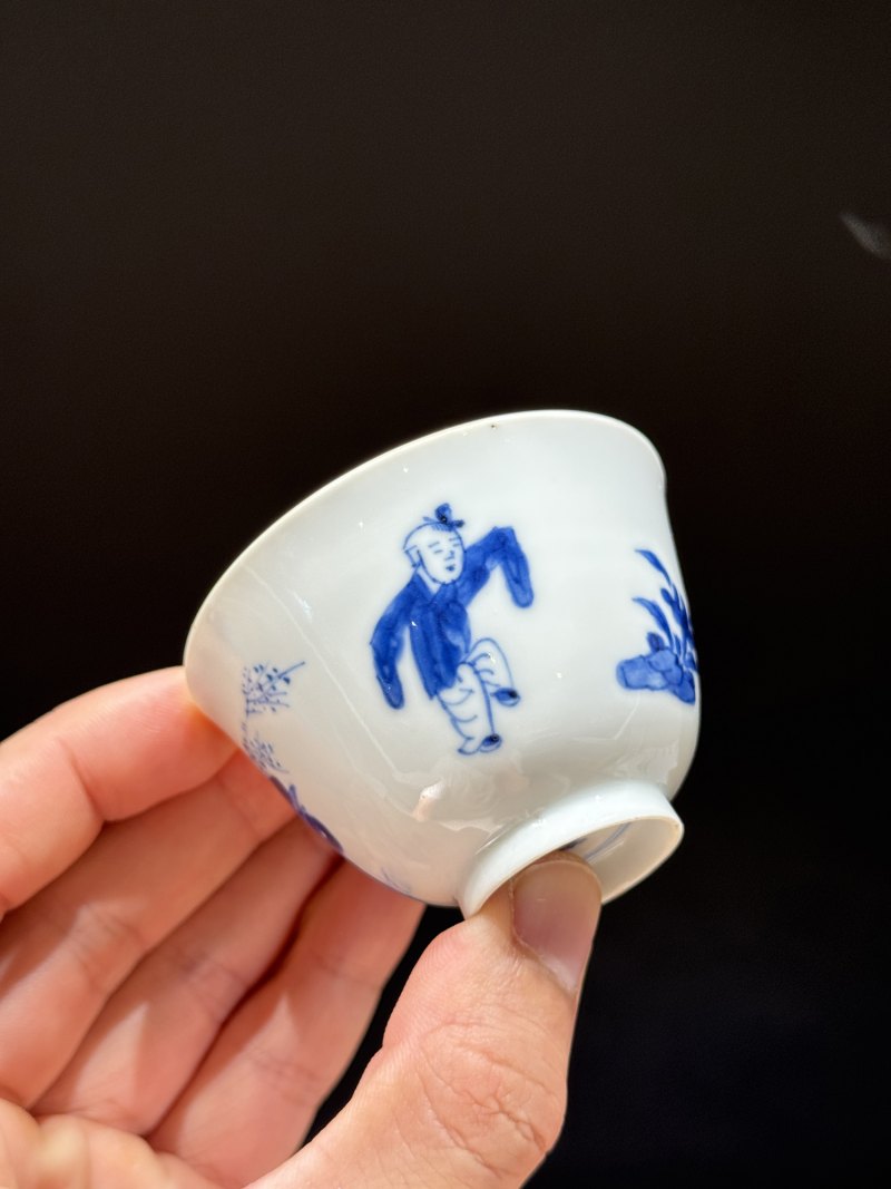 清康熙 青花人物仕女图杯 - 图6