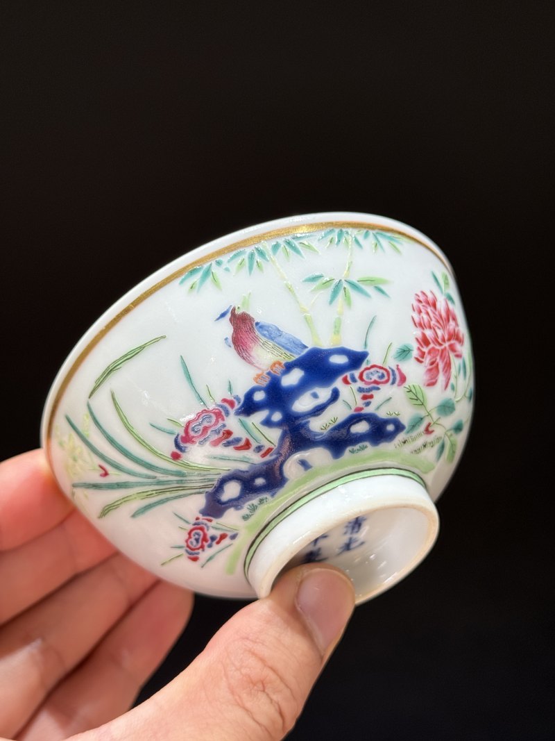 清光绪 粉彩加料彩花鸟纹小碗 - 图5