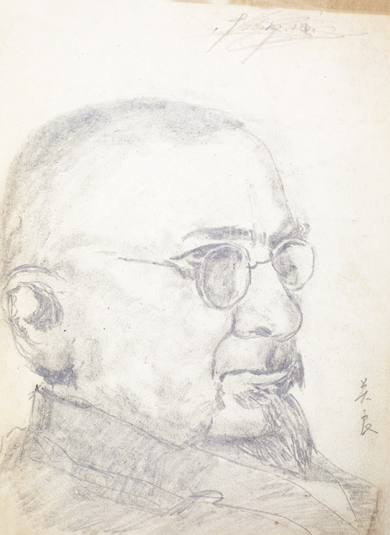 关良  人物素描镜心