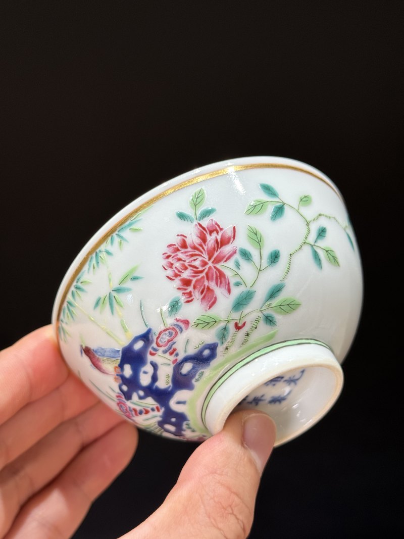 清光绪 粉彩加料彩花鸟纹小碗 - 图6